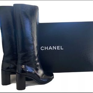 Chanel Black Patent Calfskin High Boots- ON HOLD